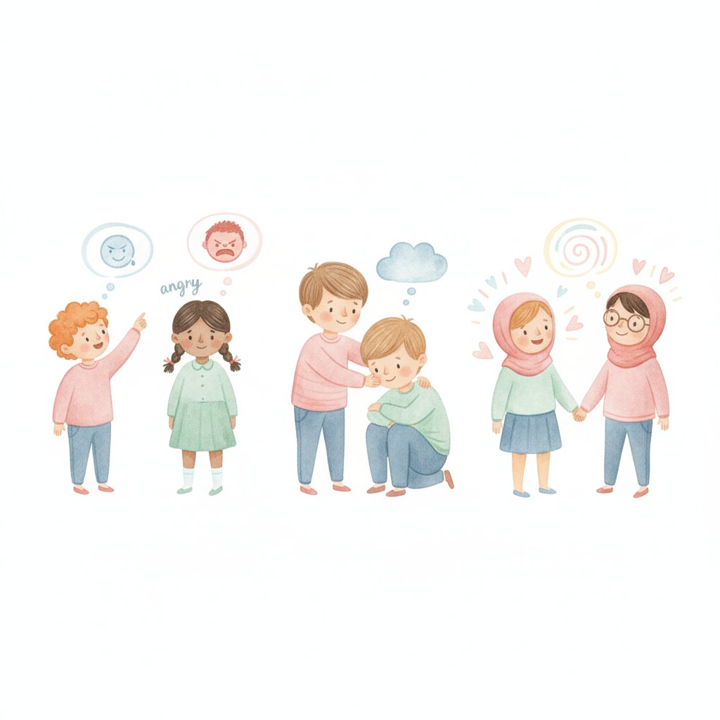 Children from kindergarten to fifth grade showing growing emotional skills