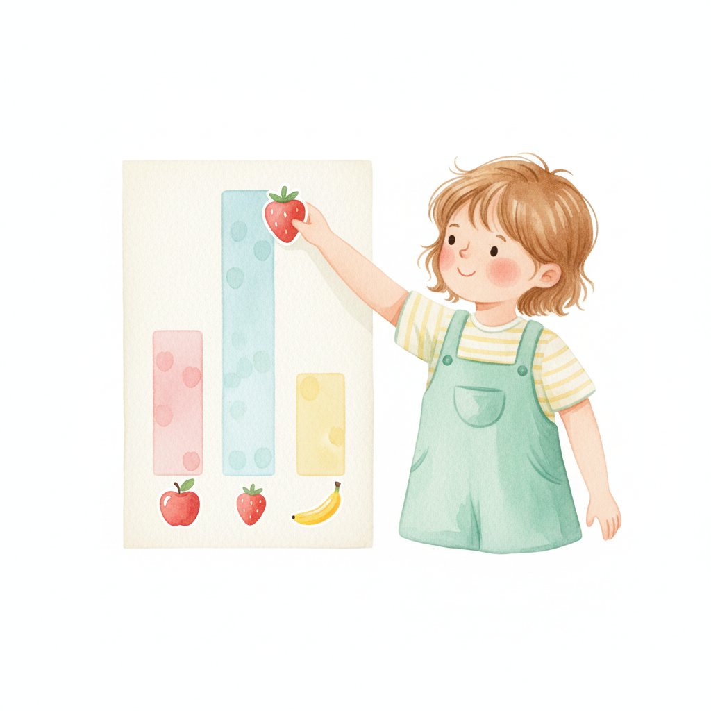 A child placing a sticker into a column of a picture graph