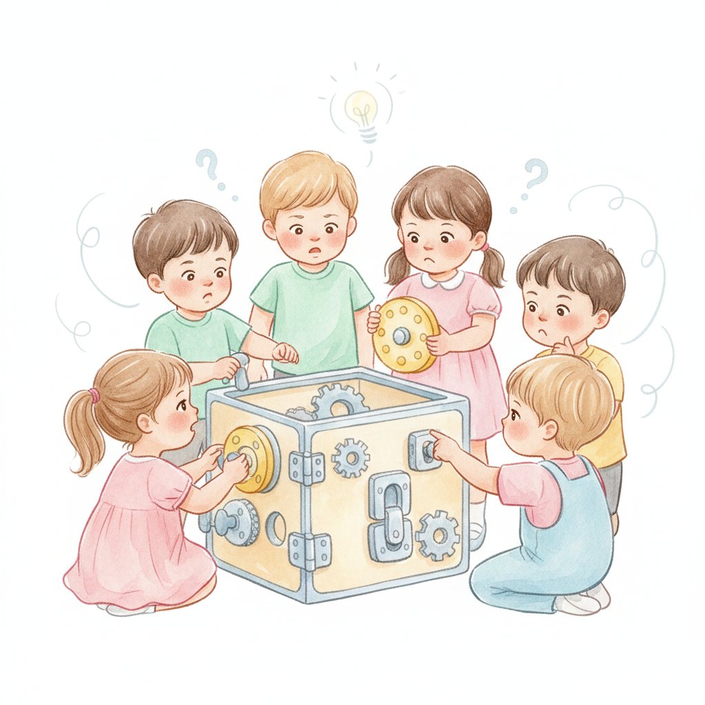 Watercolor of children thinking hard to solve a problem