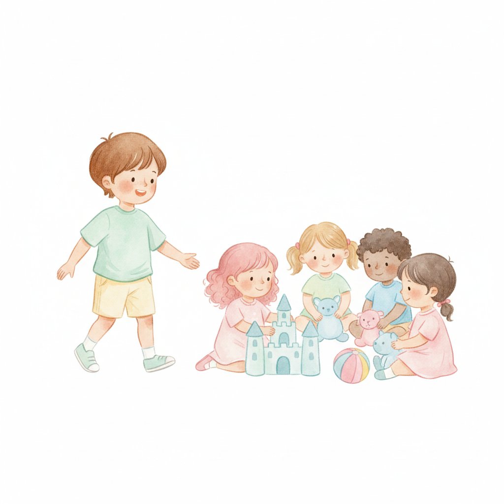 A child asking to join a group of playing children